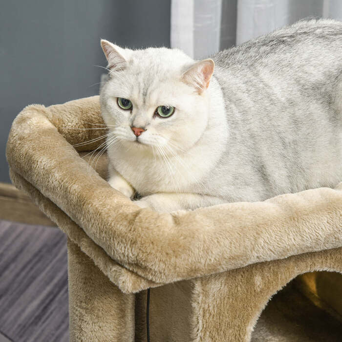 PawHut Драбина-будиночок для котів з джутовим покриттям для заточування кігтів, лежаком, іграшкою-м'ячиком, кавово-коричневого кольору, 40 x 40 x 57 см