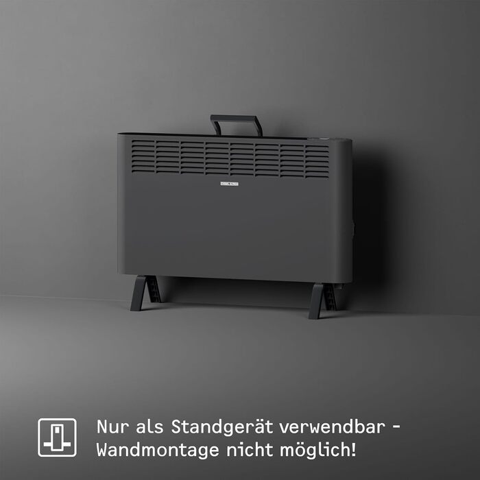 Електричний конвекторний обігрівач Stiebel Eltron 2 kW, для площі 25 м², з терморегулятором, на колесах, чорний, TÜV-сертифікований