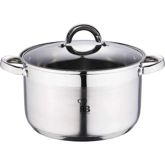 Каструля RENBERG Alexander з нержавіючої сталі, 24 x 14,5 см, 6,3 л, з кришкою, 5-шарове дно, для всіх типів плит