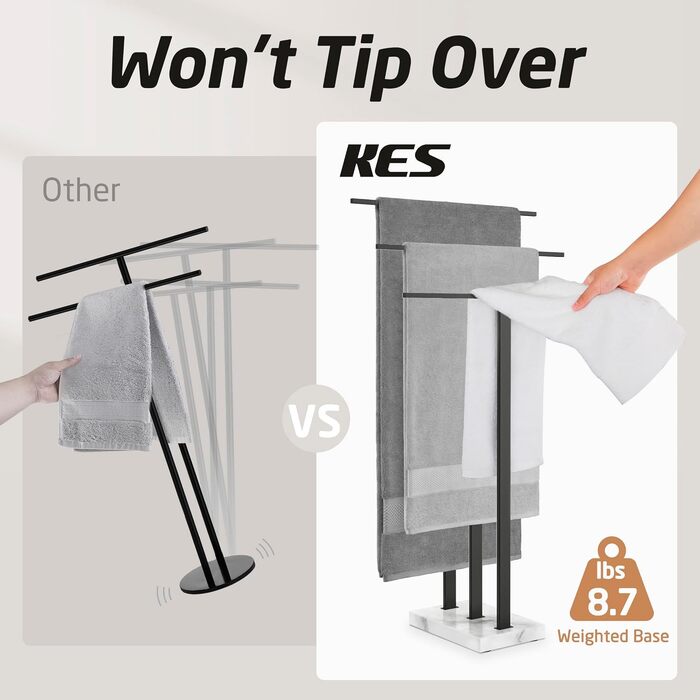 Підставка для рушників KES, вільна стоянка, 3 стійки, з нержавіючої сталі SUS304, чорний колір, BTH217S3-2