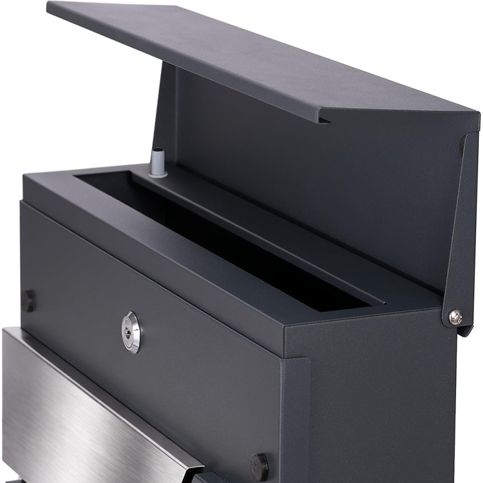 Поштова скринька Verda з газетницею, антрацит RAL 7016, срібло, 37x37x11 см, 2 ключі, комплект для монтажу. Дизайнерська настінна поштова скринька