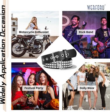 Чоловічий/Жіночий шкіряний ремінь WERFORU з пряжками у стилі панк-рок, металеві пряжки, для джинсів та штанів, розмір 90-100 см (C-чорний+ланцюжок, для розміру талії 68-80 см)