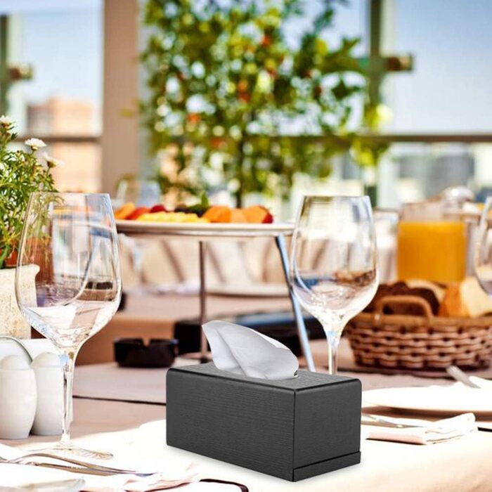 Rectangular Tissue Box Cover, Natural Wood Cosmetic Tissue Box Holder, Decorative Tissue Box for Tissues and Napkins, Suitable for Living Room, Bedroom, Kitchen, 23x12x10.5cm (Black)