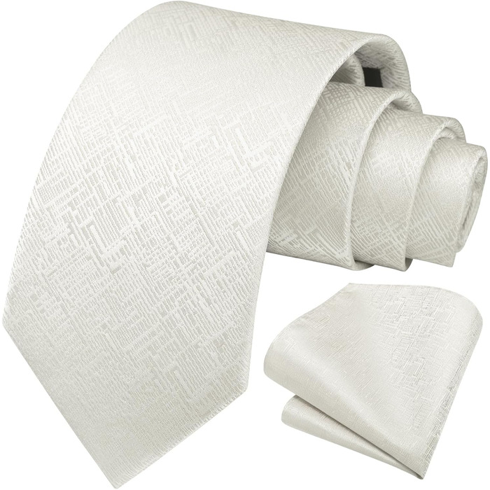 Краватка для чоловіків Hisdern однотонна формальна з кишеньковим хустинкою, комплект. Класичний стиль, для весілля, бізнесу, вечірок (Бежевий)