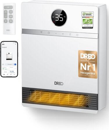 Dreo Smart Wandkonvektor: 2000W, Wi-Fi, термостат, пульт, таймер, білий