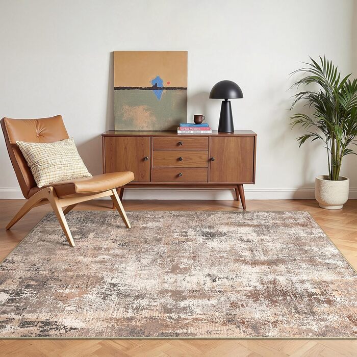 BEIMO Килим для вітальні, абстрактний дизайн, короткий ворс, 120x170 см, антиковзаючі, для спальні, ванної кімнати, їдальні, коридору, бежевий