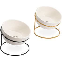 Набір мисок для котів та собак Navaris з металевим підставкою (2 шт.) - керамічні, похилі, для годування, сріблясті/чорні