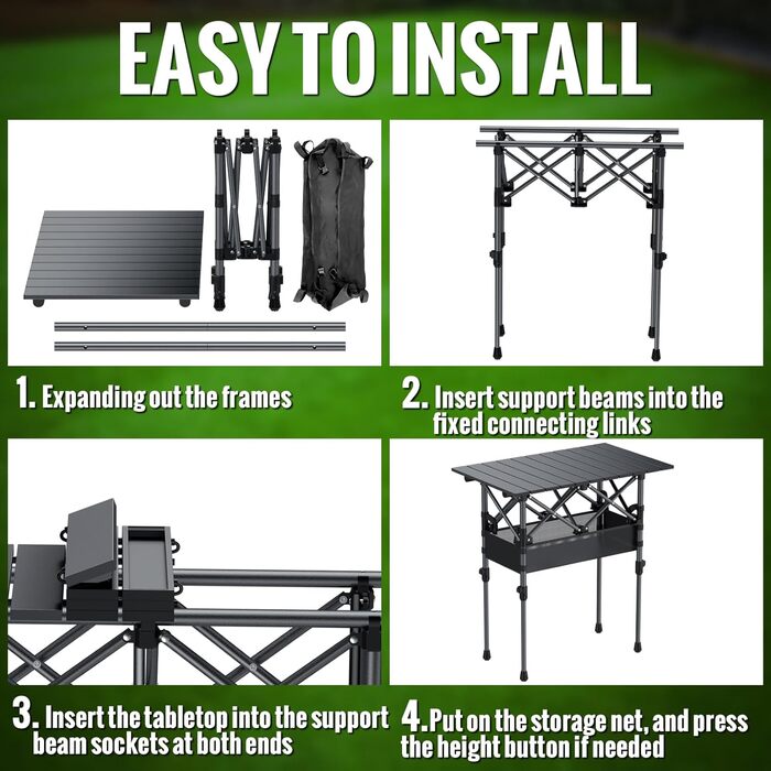 Складаний туристичний стіл Garllen 82x40 см, 2 положення висоти (44/70 см), знімний стіл зі сталі, для пікніка, грилю, саду та кемпінгу