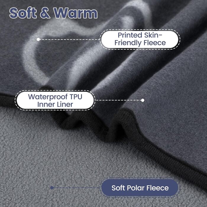 Водонепроникний килимок для собак, 152x127 см, плюшевий фланель та шерпа, для середніх та великих собак, машинне прання - Чорний (152x127 см, Сірий)