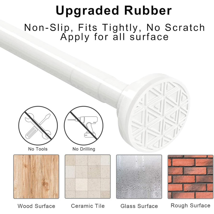 Телескопічна штанга для карнизів 60-130 см, висувна, з нержавіючої сталі, для штори, шафи, ванної кімнати, вікна або дверей (48-200 см, білий)