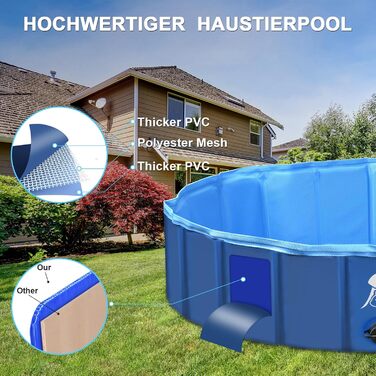 Dog Pool for Large & Small Dogs, Foldable Dog Splash Pool 160 * 30CM Dog Bathtub Stable Swimming Pool Pet Child Swimming Pool Non-Slip Portable Blue