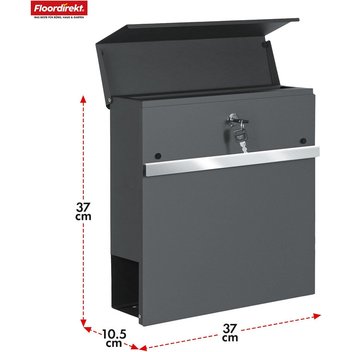 Поштовий ящик Floordirekt Gaston антрацит з газетницею та замком, сучасний, з кришкою та великим отвором для листів