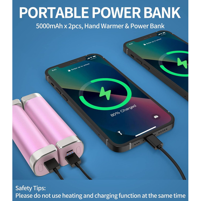 Електричні грілки для рук 5000mAh (2 шт.) - багаторазові, для дітей та дорослих, для активного відпочинку, рожеві