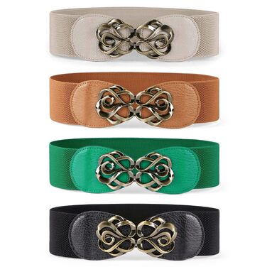 Жіночий широкий еластичний пояс JasGood (4 шт) - чорний, коричневий, бежевий, зелений - для талії 60-87 см