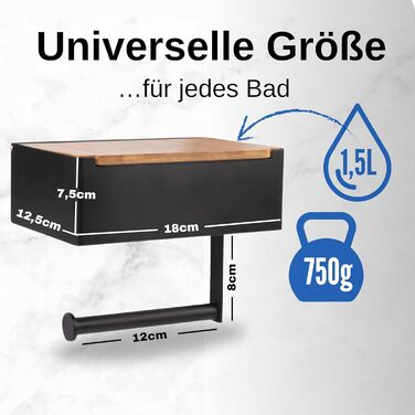 Pandonix Stainless Steel & Bamboo Toilet Paper Holder with Wet Wipe Dispenser - No Drill Installation - Black