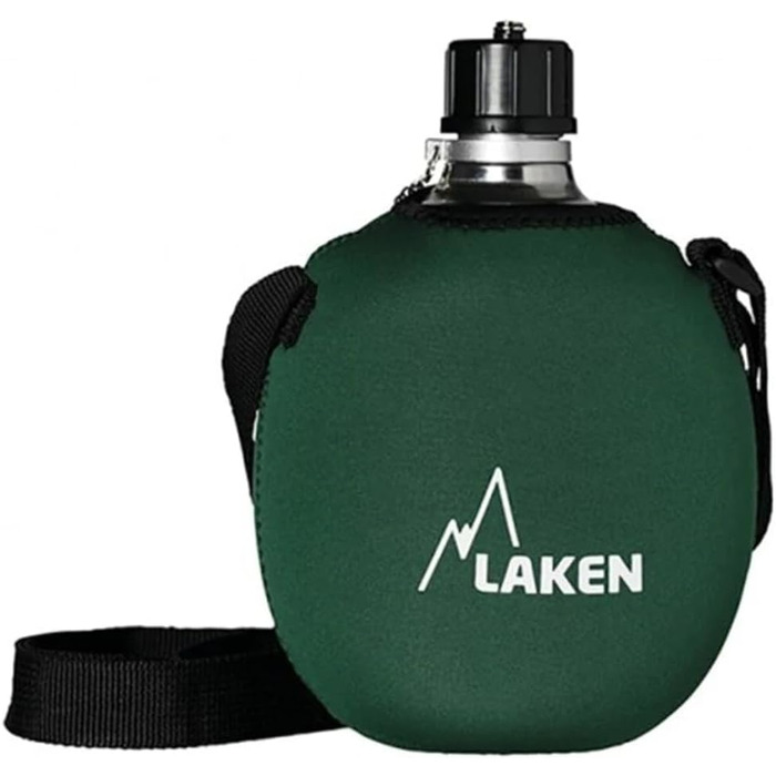 LAKEN Aluminum Water Bottle with Neoprene Sleeve (1 l, Green, Red, Blue), for Hanging, ideal for Sports, Mountains, and Military