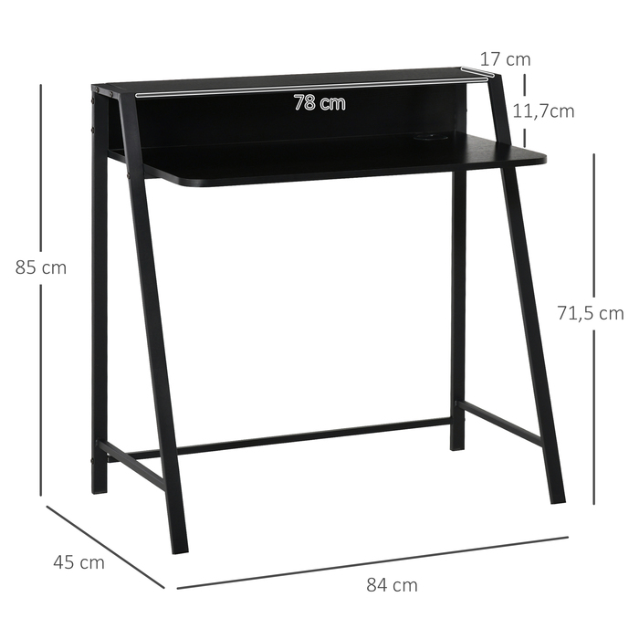 HOMCOM Computer Desk Stylish Writing Desk with Storage and Cable Management, Metal Black 84x45x85cm for Home Office and Study