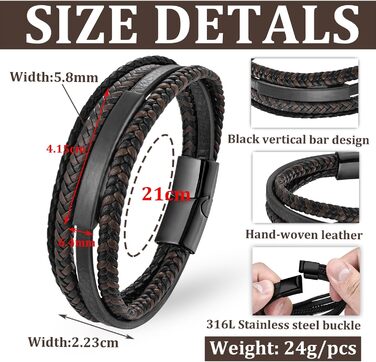 Чоловічий браслет з шкіри, плетіння, коричнево-блакитний, 21 см, ідеальний подарунок на День батька, чоловічий аксесуар