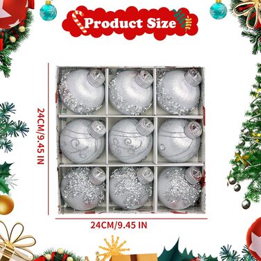 9 шт. Скляні ялинкові кулі срібного кольору з блискітками для прикраси ялинки