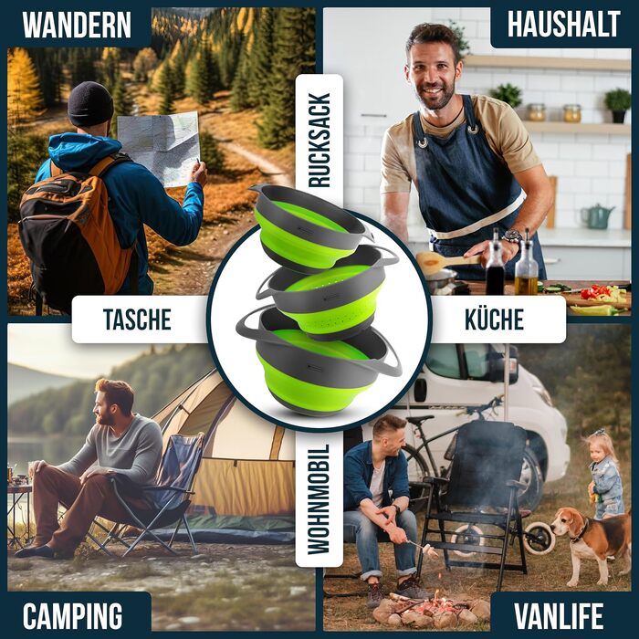 Bergmeister® Foldable Bowl Set 3in1 with Strainer 1.7L / 2.8L Multifunctional, Dishwasher-Safe, Space-Saving Marvel for Every Home and Outdoor Camping Kitchen