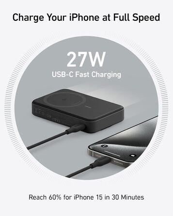 Powerbank Anker MagGo: 10000mAh, Qi2, 15W MagSafe, USB-C, з дисплеєм та підставкою, чорний