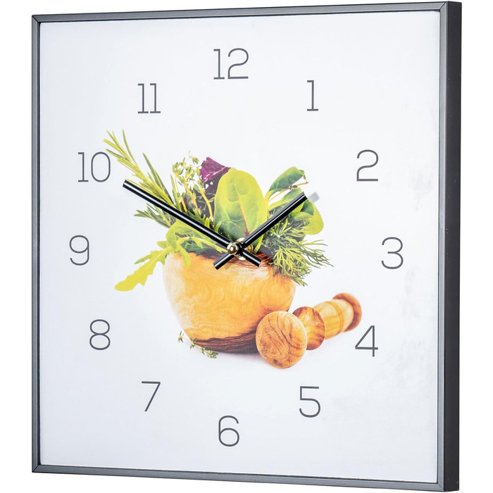 Levandeo Wall Clock - 30x30cm - Image of Kitchen Herbs, Spices, Cooking, Decoration (PVC Black)