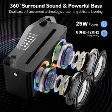 Караоке-система PKBD з Bluetooth, 2 мікрофонами та LED-підсвіткою для дому та вулиці