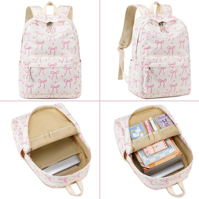 Шкільний рюкзак LOIDOU для дівчаток та хлопчиків підліткового віку. Легкий, водонепроникний, для школи, подорожей, коледжу. Колір: коричнево-білий у клітинку (рожева зав'язка).