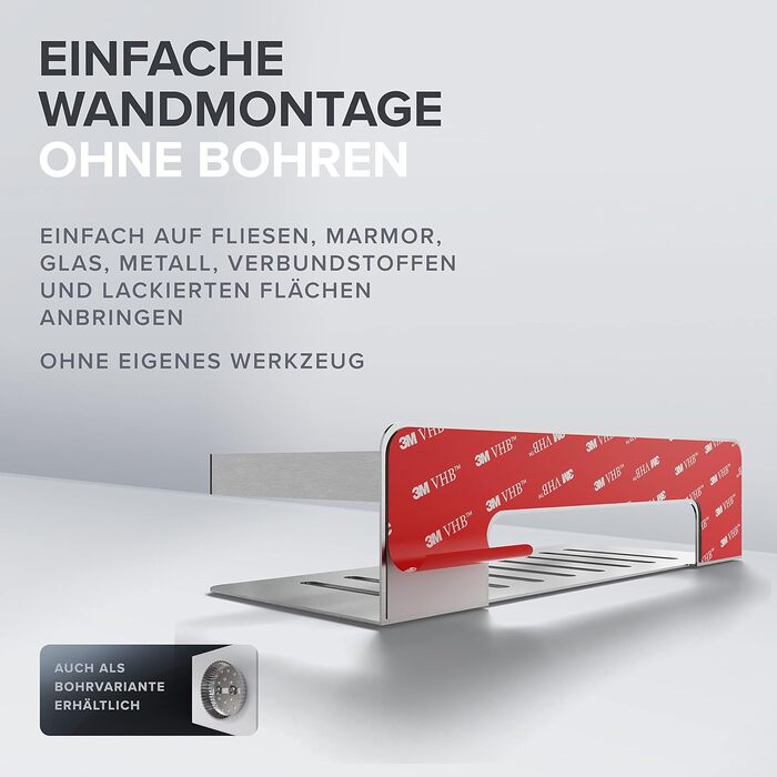 ovimar Shower Caddy Christianso | rectangular | silver | Stainless Steel | No Drilling | Adhesive | Shower Shelf | Space-Saving Attachment | For Bathtub or Shower | Storage for Shower Gel...