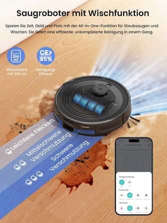 Робот-пилосос LEFANT M1 Pro: з картографією, функцією миття, 5500Pa, для тварин, керування через додаток/Alexa, білий/чорний