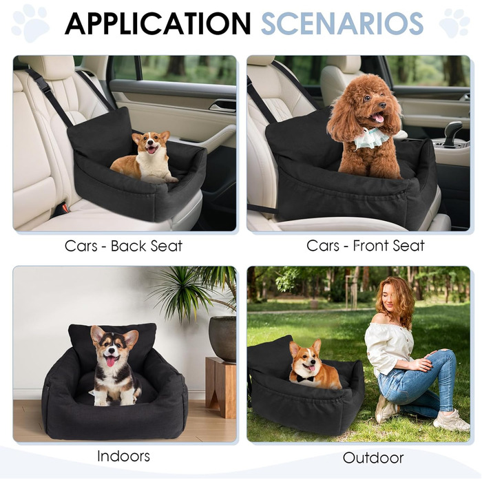 Автомобільний лежак для собак, автокрісло для собак, лежак для маленьких собак, кошик для собак у машину з знімним, пральним подушкою та 2 відділеннями для зберігання (Чорний, 54x52x35 см)