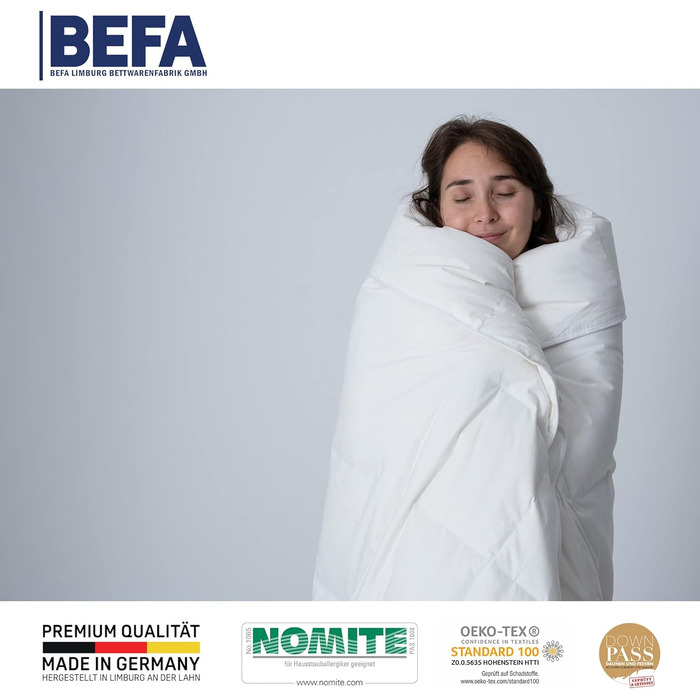 Ковдра з гусячого пуху BEFA NATUR 135x200 см, 90% пух, 10% перо, всесезонна, для алергіків, сертифікат OEKO-TEX 100, Downpass, Німеччина