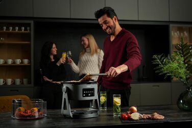 Аерофритюрниця Lauben Glass&Grill 3в1, 5,5 л, скляний кошик, 6 програм, гриль і сковорідка, електрична