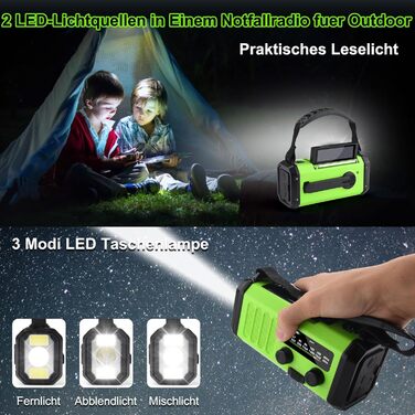 Радіо на сонячній енергії з ручним заводом Solar Radio AM/FM, Powerbank 20000 mAh, LED ліхтарик, SOS сигнал, USB-C зарядка для телефону, зелений