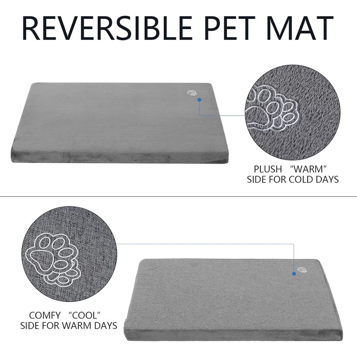 EMPSIGN Dog Bed for Large Dogs, Washable Dog Cushion, Waterproof Dog Bed L 89x56cmx7.6cm, Dog Cushion Suitable for Cages, Dog Mat with Removable and Washable Cover for Large Dogs, Grey