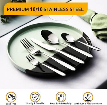 Velaze Cutlery Set 12 People, 60-Piece Stainless Steel Cutlery Set, Cutlery Set with 12 * Dinner Knives/Forks/Cake Forks/Spoons/Coffee Spoons, Polished Cutlery Dishwasher Safe