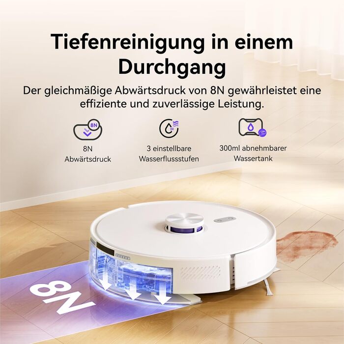 Робот-пилосос NARWAL Freo S з функцією миття підлоги, 8000Pa, 8N тиск, станція самоочищення 3.5L, LDS-лазерна навігація та 3D-картування, керування через додаток, для килимів/шерсті домашніх тварин