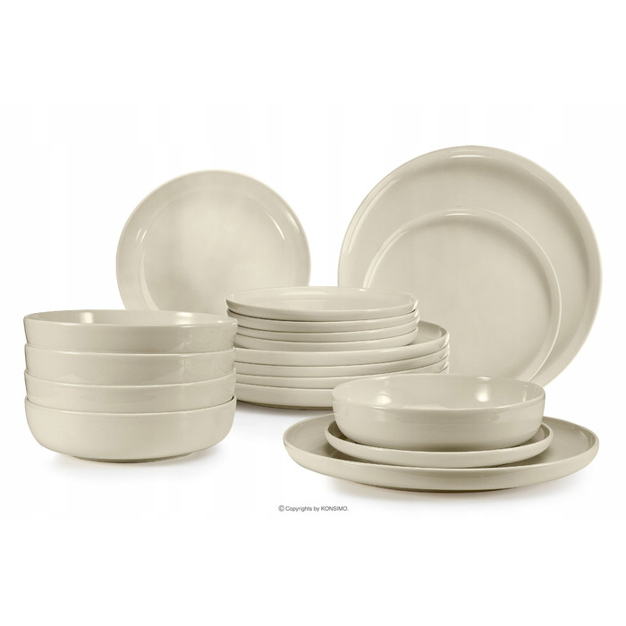 Обідній сервіз Konsimo Victo, бежевий глянцевий, набір на 6 осіб (18 предметів)