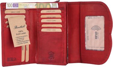 Benthill Women's Wallet Genuine Leather - Wallet with RFID Protection - Wallet with Many Card Slots - Genuine Leather Vintage Women's Wallet including Gift Box, Color: Red