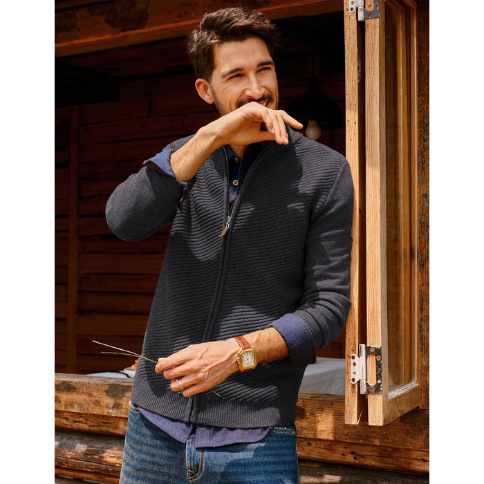 Кардиган чоловічий PJ PAUL JONES з блискавкою та стійким коміром, великий в'язання (M, антрацитний сірий)