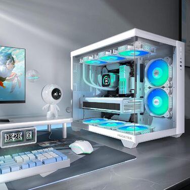 Корпус ПК ATX MUSETEX Y6 з 6 PWM ARGB вентиляторами, підтримка 360мм радіатора, Type-C, скляна панель 270°, білий