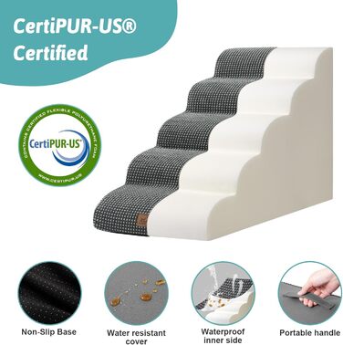 Сходинки для собак маленьких порід 57 см, 5 сходинок, з антиковзким покриттям, сірого кольору (40x84x57 см)