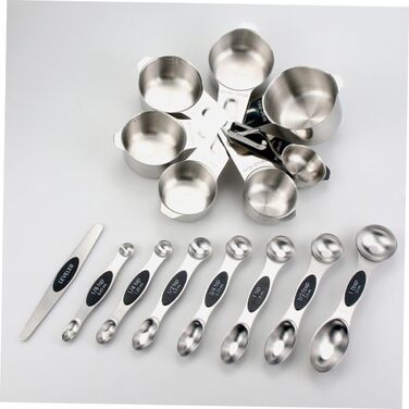 Cabilock 1 Set Measuring Cups Measuring Spoons Set Label Dispenser Teaspoons Instant Kettle Stainless Steel Measuring Cups Adjustable Measuring Spoon Drink Cookie Jar Baking Moulds Stainless Steel