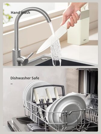 Набір кухонних ножів Yabano, 7 предметів: ніж кухарський, ніж для хліба, ніж для овочів, ніж для м'яса, ніж для чистки, ніж для стейка, ніж для овочів з інтегрованим точилом та пластиковим блоком (білий)