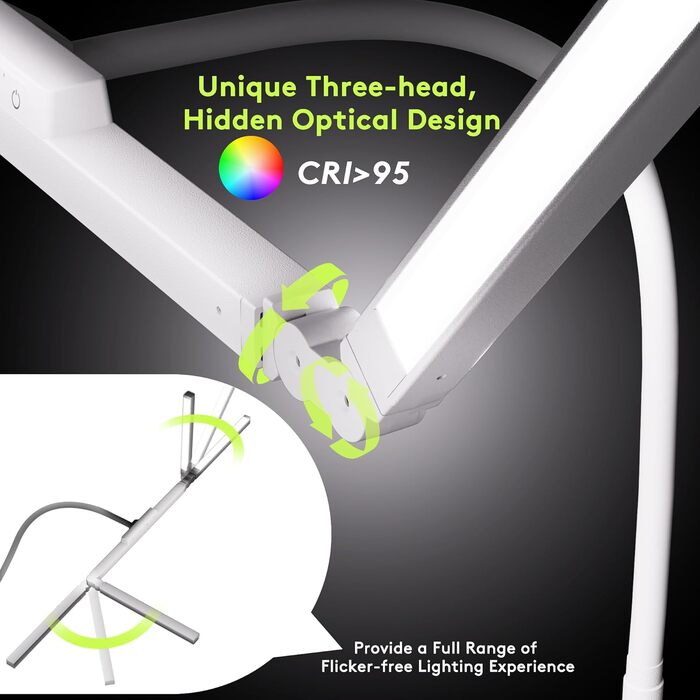 Стіл лампа з 3 джерелами світла, 24W, 100см, денне світло, з пультом керування, регульована яскравість, лампа для офісу та дому (Mattweiß)