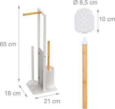Набір для туалету Relaxdays: тримач туалетного паперу, щітка, тримач рулонів, білий/натуральний, 65 x 21 x 18 см