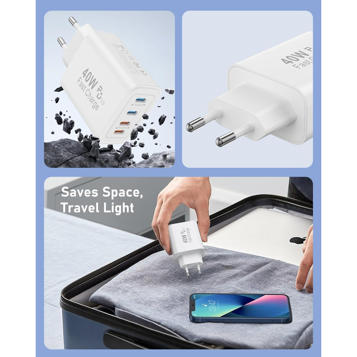 Мережевий адаптер USB C 40W з 4 портами, зарядний пристрій для iPhone, iPad, Samsung та інших пристроїв