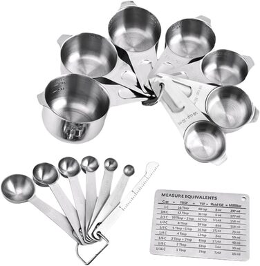 Ciieeo 15St Messlöffel Umrechnungstabelle messbecher set measuring cups set Baking set with measuring cups Kitchen helper Utensils Portable rice spoon Portable kitchen appliances Stainless Steel Silver