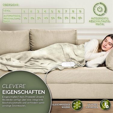 Sinnlein® Електрична гріюча ковдра з плюшу 200 x 180 см | 9 температурних режимів | Таймер | Зручна ковдра | Відключення за таймером | Можливість прання до 40°C | Digitalanzeige
