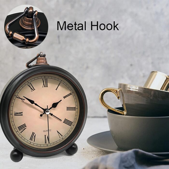 Lesipee Retro Alarm Clock Analog No Ticking, Vintage Alarm Clock, Silent, Battery Powered, Easy to Use and Loud Alarm, with Roman Numerals 4 Inches